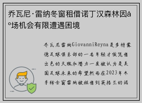 乔瓦尼·雷纳冬窗租借诺丁汉森林因出场机会有限遭遇困境